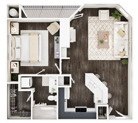 a 1 bedroom floor plan with a bathroom and a living room